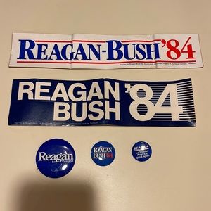 Original presidential Ronald Reagan campaign buttons and bumper stickers